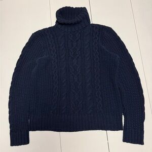 Ralph Lauren navy cable knit turtleneck sweater